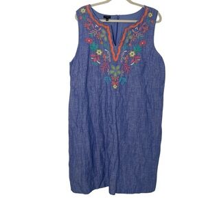 Talbots Women’s Plus Size 16W Blue Denim Colorful Floral Embroidered Dress